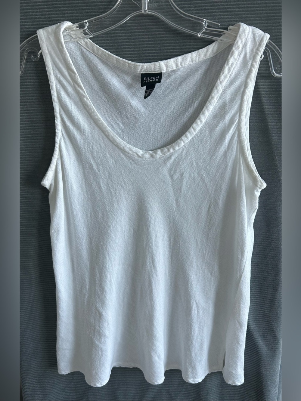 Eileen Fisher White Italian Fabric Linen Blend Scoop Tank Top Size M